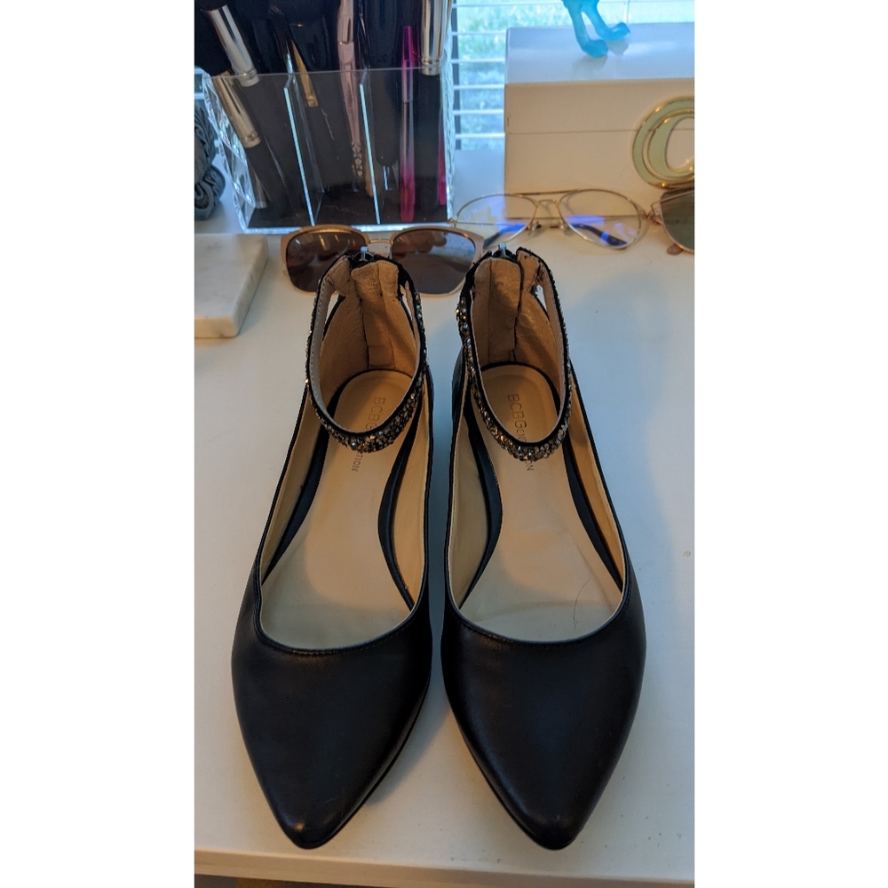 Black ankle strap flats